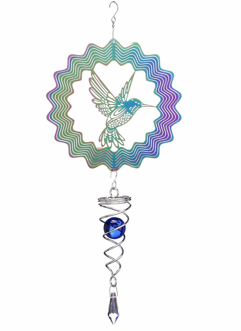 SYOSI Hummingbird Wind Spinner Metal Garden Decor Sun Catcher 3D Hanging Kinetic Yard Art Decorations with Ball Spiral Tail for Backyard Indoor Patio Lawn  - Image 1