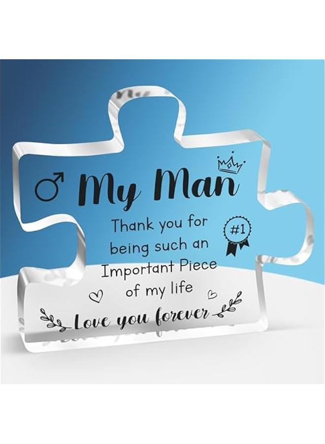 Anniversary Acrylic Gifts for him - Acrylic Puzzle Plaque, Gifts for Your Man, Gifts for Boyfriend, Boyfriend Gifts, Gifts for Husband, 's Day  Gift for Him, 3.3×3.9 inch. - Image 1