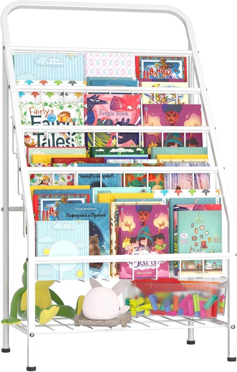OGFC 69118 Decorative Bookshelf for Toddlers, 4-Tier Metal Kids Bookshelves Rack with Toy Storage in Bedroom Study Room Playrooms Nursery for Infants,Young Children (4-Tier/ 28.35in) - Image 1