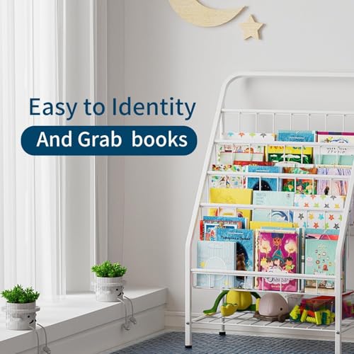OGFC 69118 Decorative Bookshelf for Toddlers, 4-Tier Metal Kids Bookshelves Rack with Toy Storage in Bedroom Study Room Playrooms Nursery for Infants,Young Children (4-Tier/ 28.35in) - Image 4