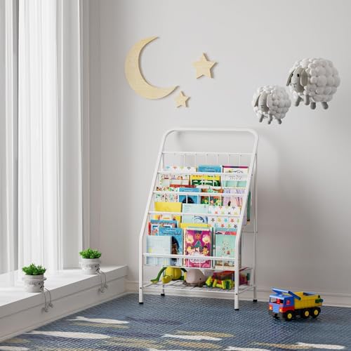 OGFC 69118 Decorative Bookshelf for Toddlers, 4-Tier Metal Kids Bookshelves Rack with Toy Storage in Bedroom Study Room Playrooms Nursery for Infants,Young Children (4-Tier/ 28.35in) - Image 2
