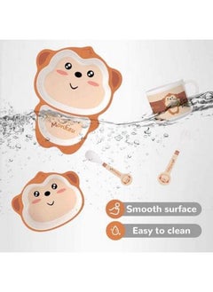 HS Enterprise Bamboo Baby Tableware Set Eco Friendly Bamboo Fiber Dinner Set For Weaning Toddlers Kids Set Of Plate Bowl Cup Fork And Spoon Baby Feeding Utensils For Kids And Toddlers (Monkey)  - Image 3