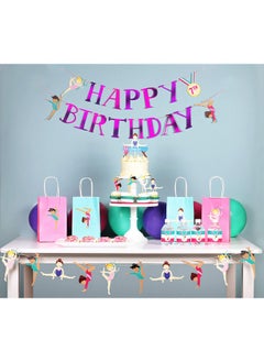 Merrilulu Gymnastics Party - Happy Birthday Banner In Metallic Pink | Gymnast Girls Birthday Banner Decorations | Gymnastics Party Supply  - Image 3