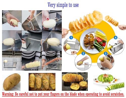 LEACHOI Potato Machine,Suction Cup Type Potato Spiral Slicer,Twisted Potato Slicer Spiral,Manual Tornado Spiral Stainless Steel French Fries Cucumbers Carrots Diy Bbq Cutter,Comes With 50 Bbq Bamboo Skewers. - Image 3