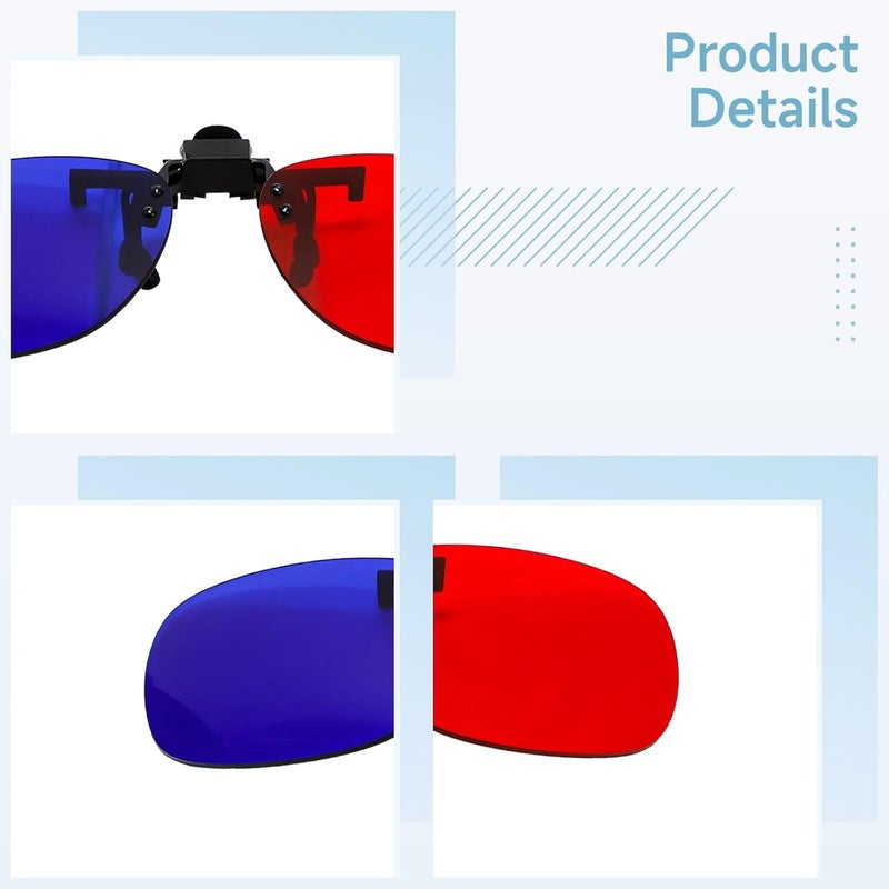 نظارات 3D قابلة للتثبيت، لونها أحمر وأزرق، 10 قطع بتصميم مستطيل، تساعد في تصحيح ضعف البصر والحول، تعزز الرؤية، متوافقة مع أجهزة الكمبيوتر والتلفزيون ذات التقنية 3D. - Image 3
