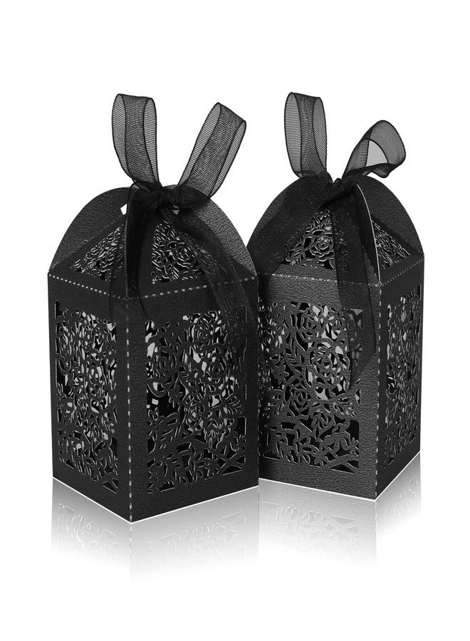 DOYIDE 50pcs Laser Cut Favor boxes, Wedding Favors Candy Boxes with Ribbons and Tags, Small Gift Boxes for Wedding,Party,Baby Shower,Bridal Shower (50-2x2x2.76, Black) - Image 1