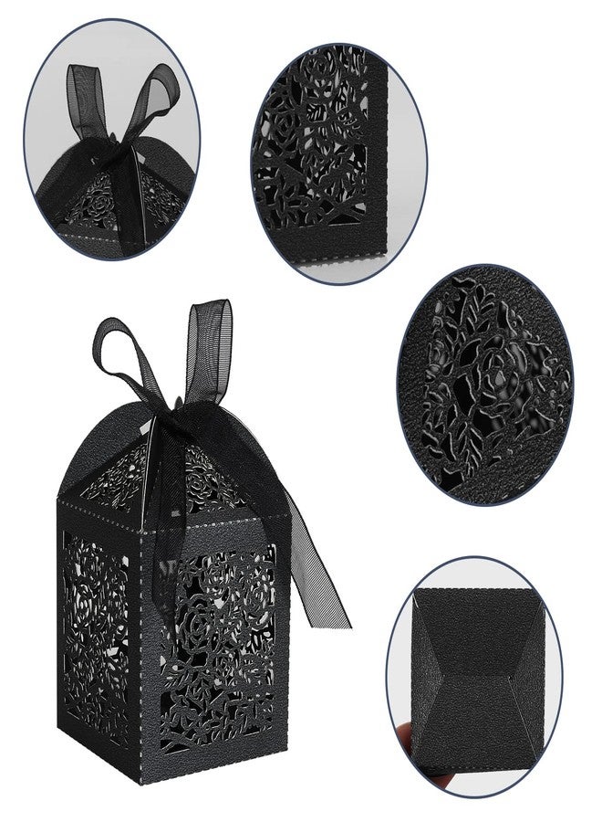 DOYIDE 50pcs Laser Cut Favor boxes, Wedding Favors Candy Boxes with Ribbons and Tags, Small Gift Boxes for Wedding,Party,Baby Shower,Bridal Shower (50-2x2x2.76, Black) - Image 5
