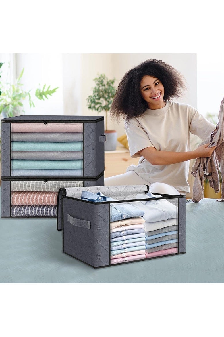 2pcs Foldable Closet Storage Organizer with lid,Wardrobe Clothes Organizer For Organizing Clothing, Sheets, Toys, Books,Washable Closet Storage Boxes with Carrying Handles Cube Stackable Storage Bin for Home Bedroom Office - Image 2