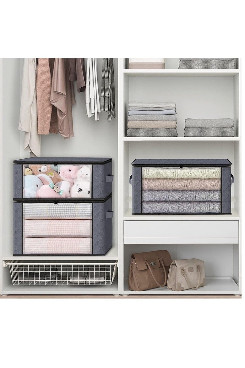 2pcs Foldable Closet Storage Organizer with lid,Wardrobe Clothes Organizer For Organizing Clothing, Sheets, Toys, Books,Washable Closet Storage Boxes with Carrying Handles Cube Stackable Storage Bin for Home Bedroom Office - Image 3