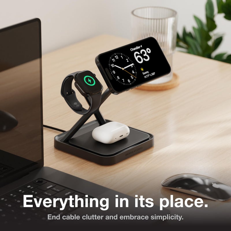 NOCO XGrid XDS3: 3-in-1 Wireless Charging Stand â€“ Charging Station for iPhone, Apple Watch, and AirPods â€“ MagSafe Compatible, Qi2 Certified â€“ Includes 45W USB-C Wall Charger and 6.5-Foot USB-C Cable - Image 3