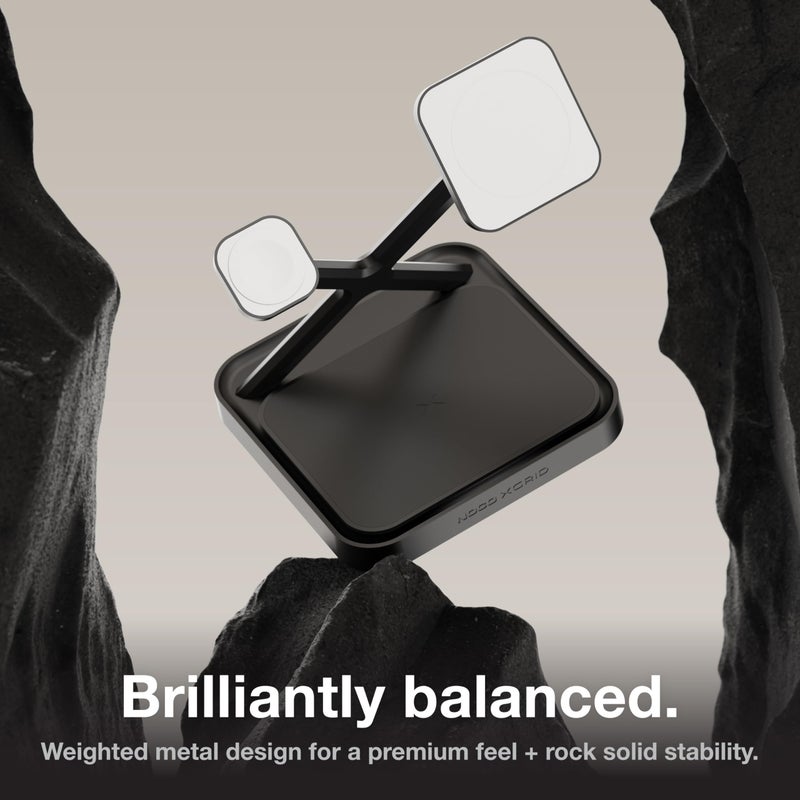 NOCO XGrid XDS3: 3-in-1 Wireless Charging Stand â€“ Charging Station for iPhone, Apple Watch, and AirPods â€“ MagSafe Compatible, Qi2 Certified â€“ Includes 45W USB-C Wall Charger and 6.5-Foot USB-C Cable - Image 4