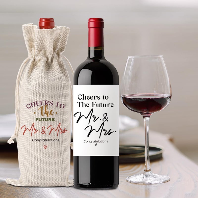 FBCCZEY Wedding Shower Gifts Wine Bag Bride Engagement Gifts for Couples Bridal Shower Wedding Gift Party Favors Mr And Mrs Wine Bottle Bags with Wines Label Cheers To The Future Wines Bags - Image 5