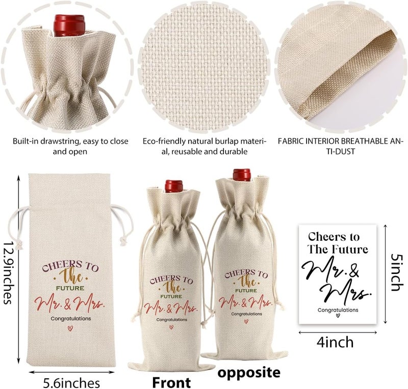 FBCCZEY Wedding Shower Gifts Wine Bag Bride Engagement Gifts for Couples Bridal Shower Wedding Gift Party Favors Mr And Mrs Wine Bottle Bags with Wines Label Cheers To The Future Wines Bags - Image 2