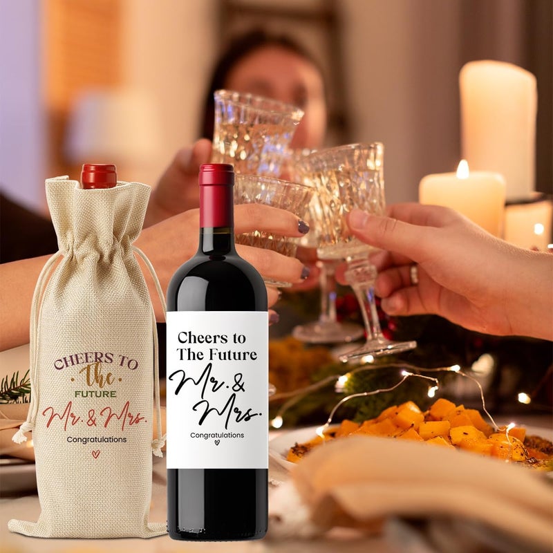 FBCCZEY Wedding Shower Gifts Wine Bag Bride Engagement Gifts for Couples Bridal Shower Wedding Gift Party Favors Mr And Mrs Wine Bottle Bags with Wines Label Cheers To The Future Wines Bags - Image 3