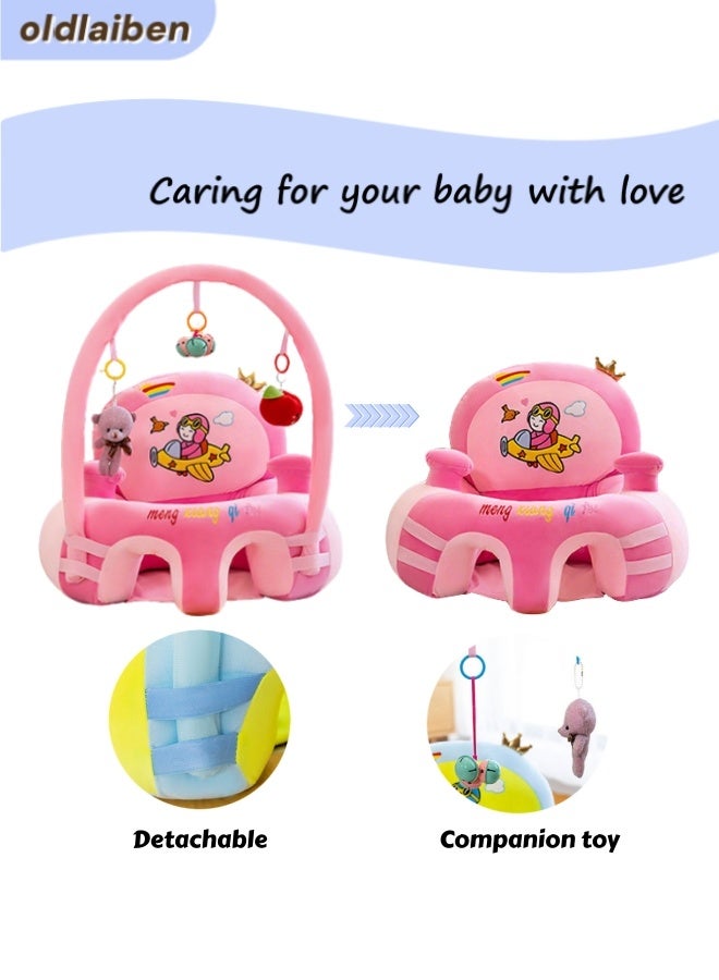 الدليبن كرسي جلوس للأطفال، أريكة داعمة للأطفال، مقاعد دعم للجلوس، كرسي أريكة للأطفال الرضع، كرسي جلوس للرضع، كرسي ناعم مخملي على شكل حيوان لتعلم الجلوس، مع ألعاب تنموية (وردي) - Image 4