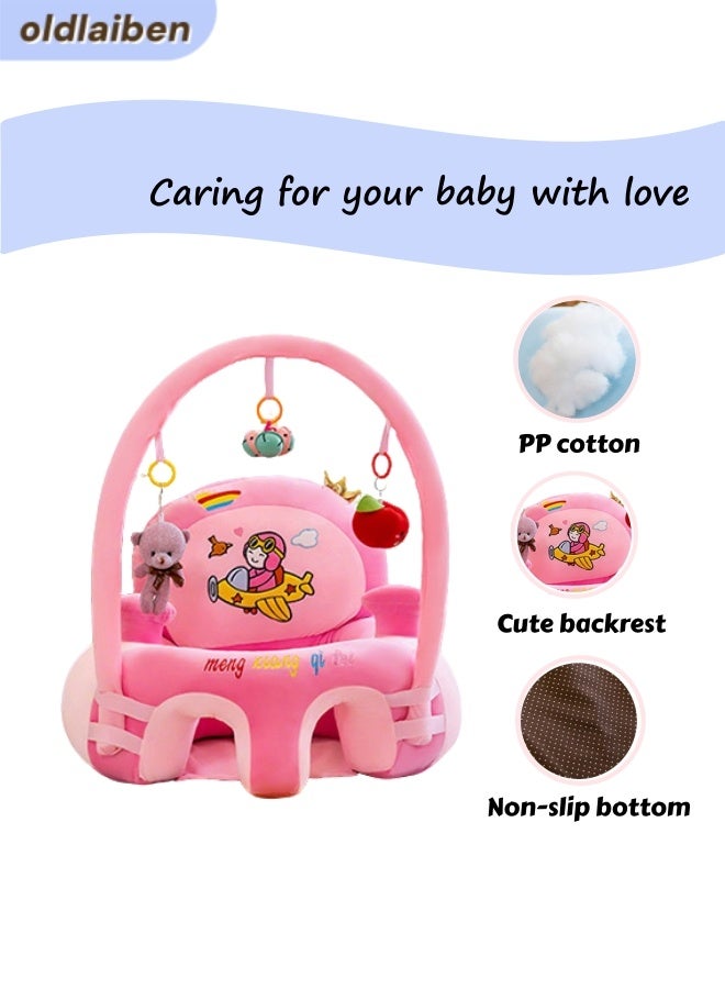 الدليبن كرسي جلوس للأطفال، أريكة داعمة للأطفال، مقاعد دعم للجلوس، كرسي أريكة للأطفال الرضع، كرسي جلوس للرضع، كرسي ناعم مخملي على شكل حيوان لتعلم الجلوس، مع ألعاب تنموية (وردي) - Image 3