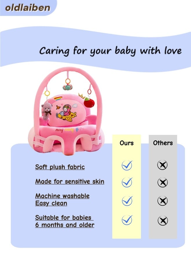 الدليبن كرسي جلوس للأطفال، أريكة داعمة للأطفال، مقاعد دعم للجلوس، كرسي أريكة للأطفال الرضع، كرسي جلوس للرضع، كرسي ناعم مخملي على شكل حيوان لتعلم الجلوس، مع ألعاب تنموية (وردي) - Image 5