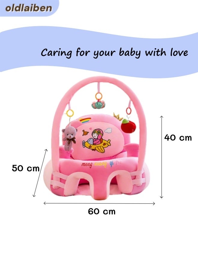 الدليبن كرسي جلوس للأطفال، أريكة داعمة للأطفال، مقاعد دعم للجلوس، كرسي أريكة للأطفال الرضع، كرسي جلوس للرضع، كرسي ناعم مخملي على شكل حيوان لتعلم الجلوس، مع ألعاب تنموية (وردي) - Image 2