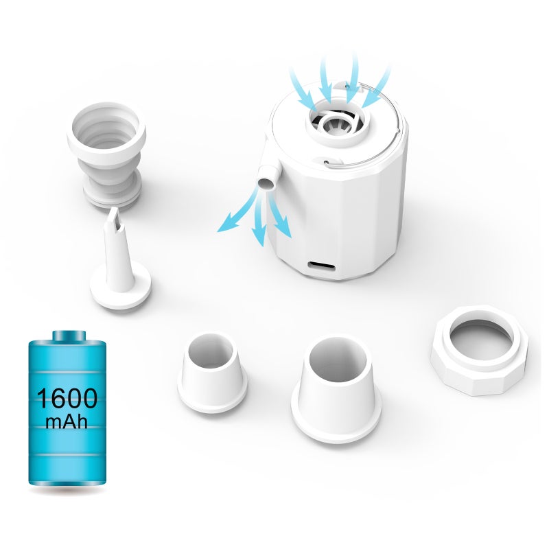 Mini Electric Air Pump Rechargeable Inflatable Pump 3 Modes Camping Light with 5 Air Nozzles for Vacuum Storage Bag Air Bed Swimming Ring Outdoor Air Mattress - Image 3