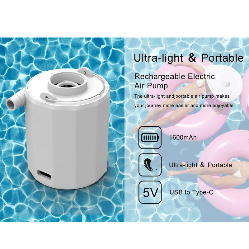 Mini Electric Air Pump Rechargeable Inflatable Pump 3 Modes Camping Light with 5 Air Nozzles for Vacuum Storage Bag Air Bed Swimming Ring Outdoor Air Mattress - Image 2