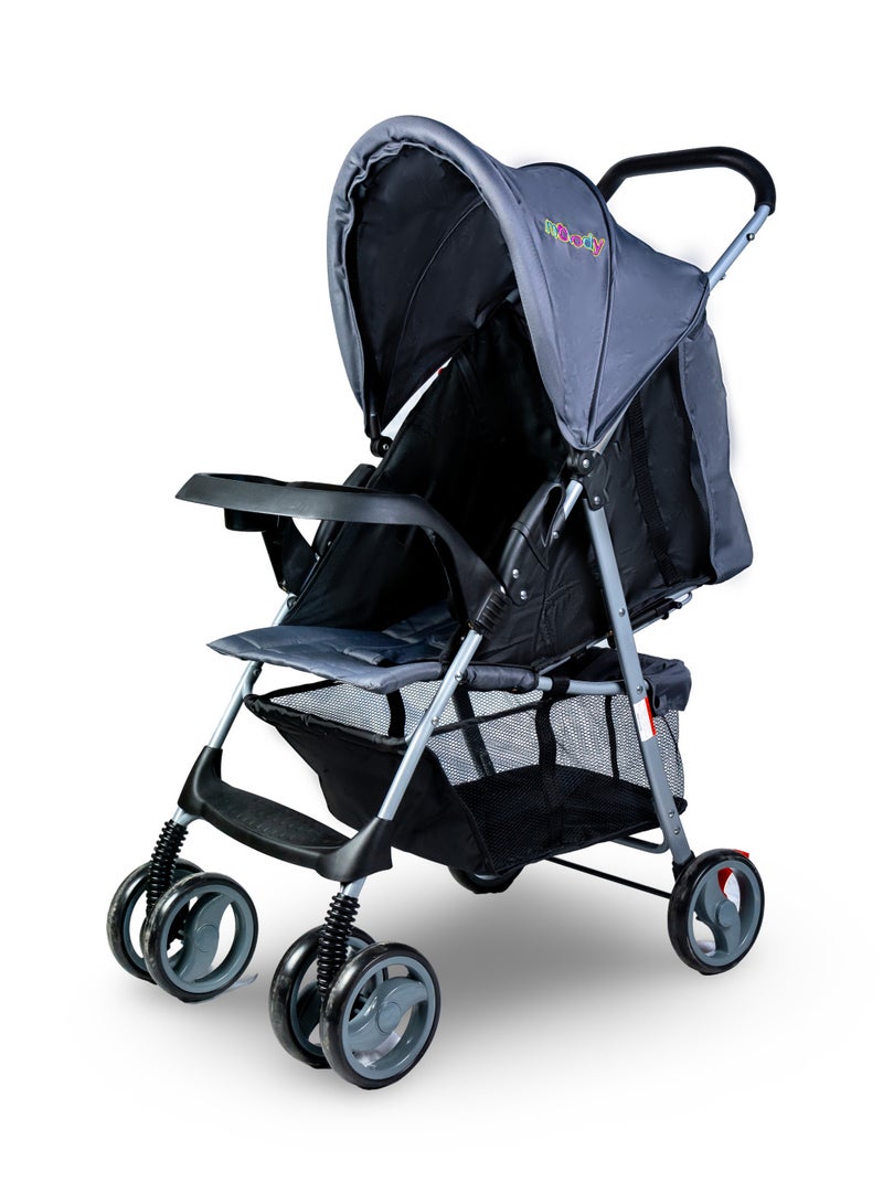 مولودي عربة أطفال – قيادة سلسة مع مظلة قابلة للتعديل وسلة تخزين-رمادي داكن - Image 1