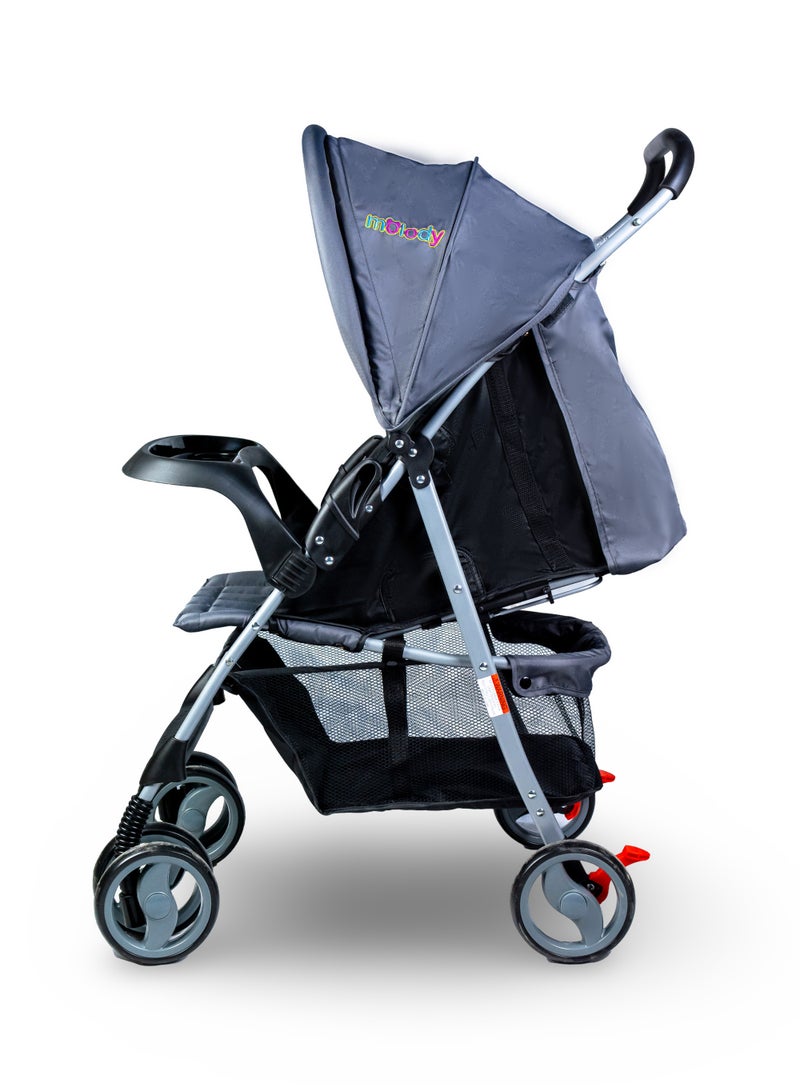 مولودي عربة أطفال – قيادة سلسة مع مظلة قابلة للتعديل وسلة تخزين-رمادي داكن - Image 2