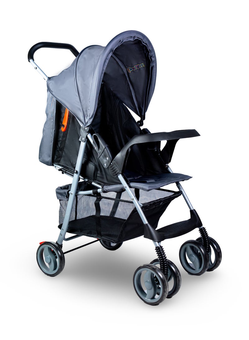 مولودي عربة أطفال – قيادة سلسة مع مظلة قابلة للتعديل وسلة تخزين-رمادي داكن - Image 5