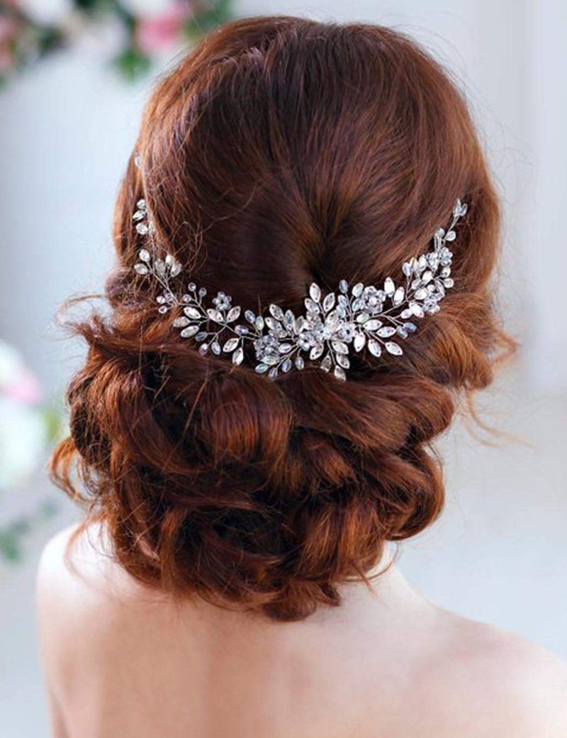 fxmimior Boho Crystal Rhinestones Floral Silver and Gold Headband Wedding Hair Vine Silver Rhinestone Headpiece Bridal Headbands for Women headband with 5 hair pins Rose gold