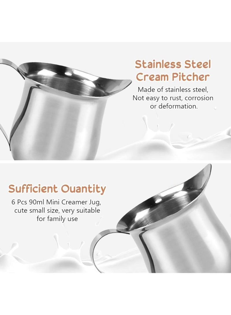 SYOSI Small Milk Jug Set, 90ml/3oz Stainless Steel Creamer Pitchers, Mini Syrup Servers with Handle, Bell Creamers for Coffee and Sauces, Durable, Elegant, Ideal for Home or Café Use(6 PCS, Silver) - Image 5