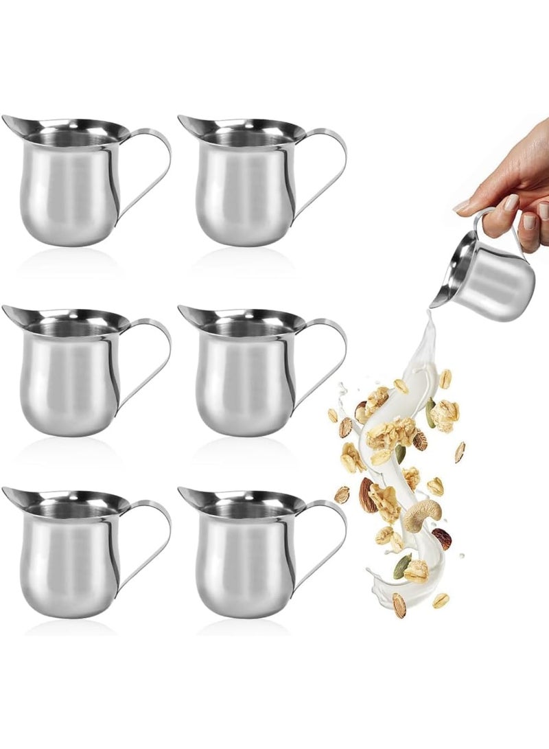 SYOSI Small Milk Jug Set, 90ml/3oz Stainless Steel Creamer Pitchers, Mini Syrup Servers with Handle, Bell Creamers for Coffee and Sauces, Durable, Elegant, Ideal for Home or Café Use(6 PCS, Silver) - Image 1