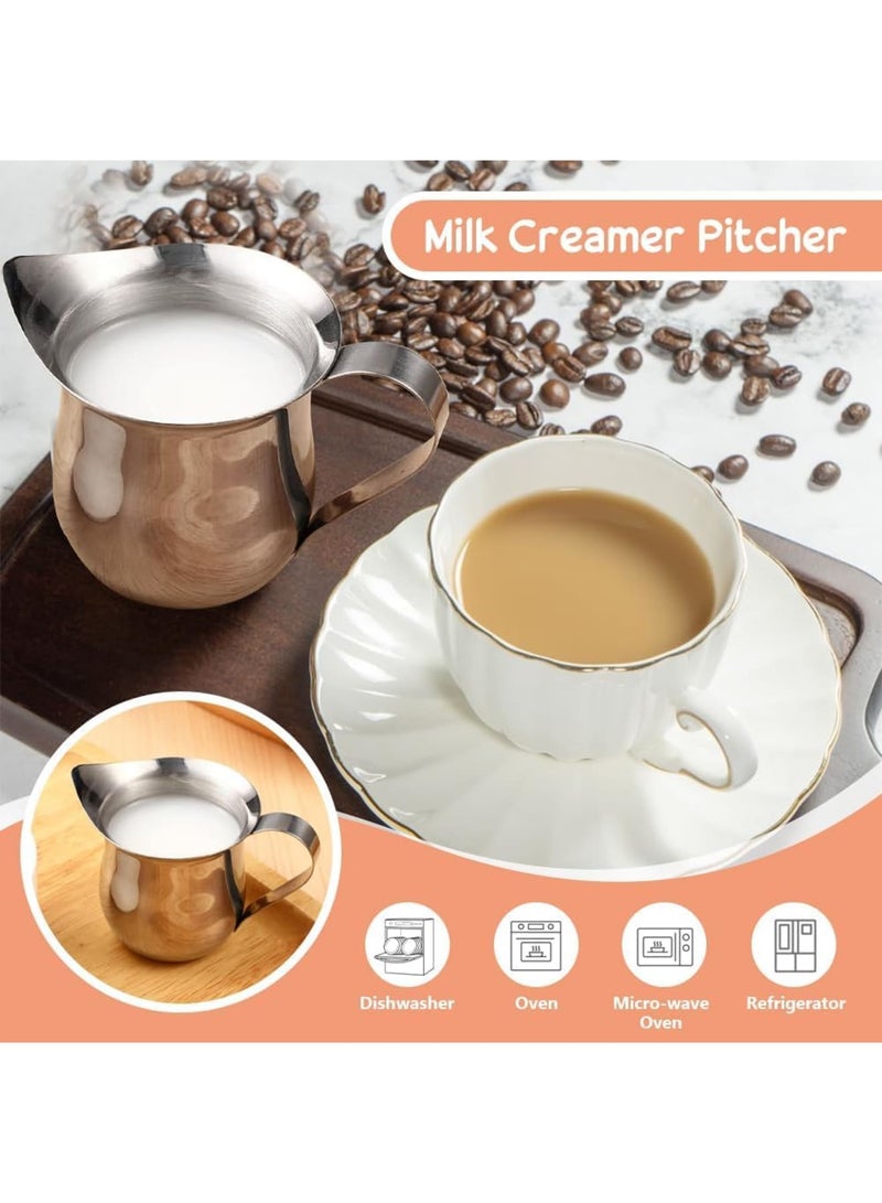 SYOSI Small Milk Jug Set, 90ml/3oz Stainless Steel Creamer Pitchers, Mini Syrup Servers with Handle, Bell Creamers for Coffee and Sauces, Durable, Elegant, Ideal for Home or Café Use(6 PCS, Silver) - Image 4