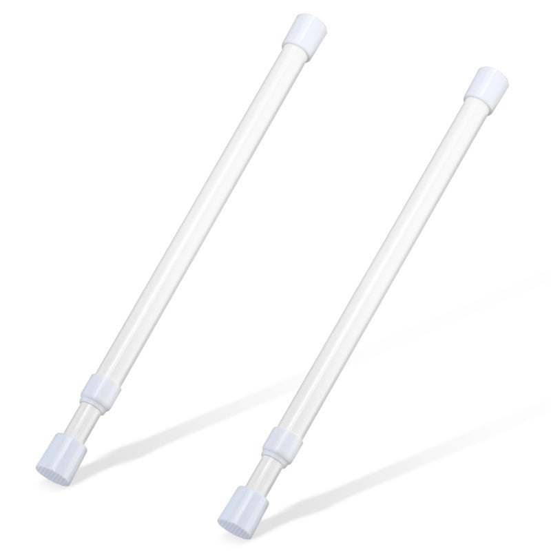 OEH 2 Pcs Small Tension Rod 12-20 inch Spring Rod, Tension Rod Spring Tension Rod, Small Tension Curtain Rod, Short Thin Tension Rods, Mini Tension Rods for Closet, Cabinets, Cupboard, Drawers, White - Image 1