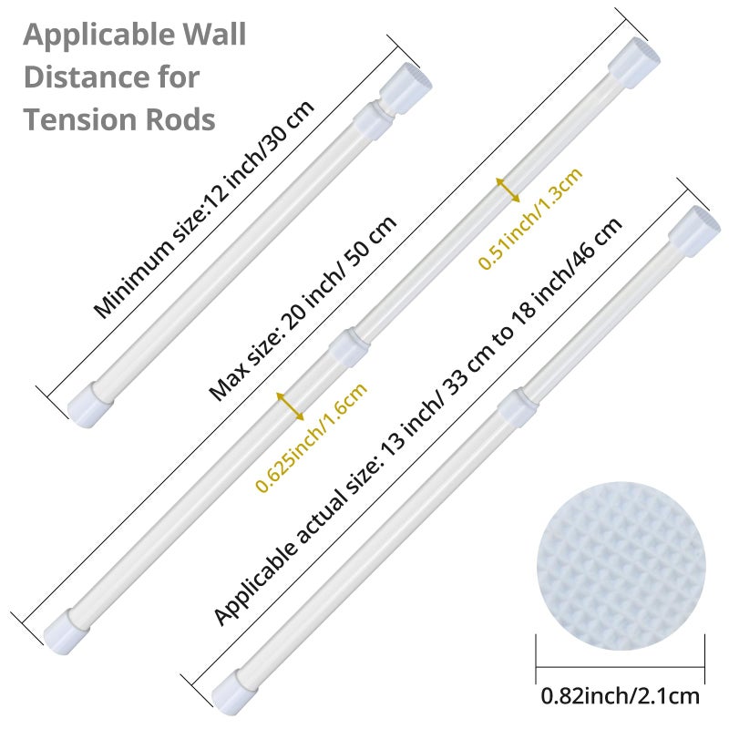 OEH 2 Pcs Small Tension Rod 12-20 inch Spring Rod, Tension Rod Spring Tension Rod, Small Tension Curtain Rod, Short Thin Tension Rods, Mini Tension Rods for Closet, Cabinets, Cupboard, Drawers, White - Image 3