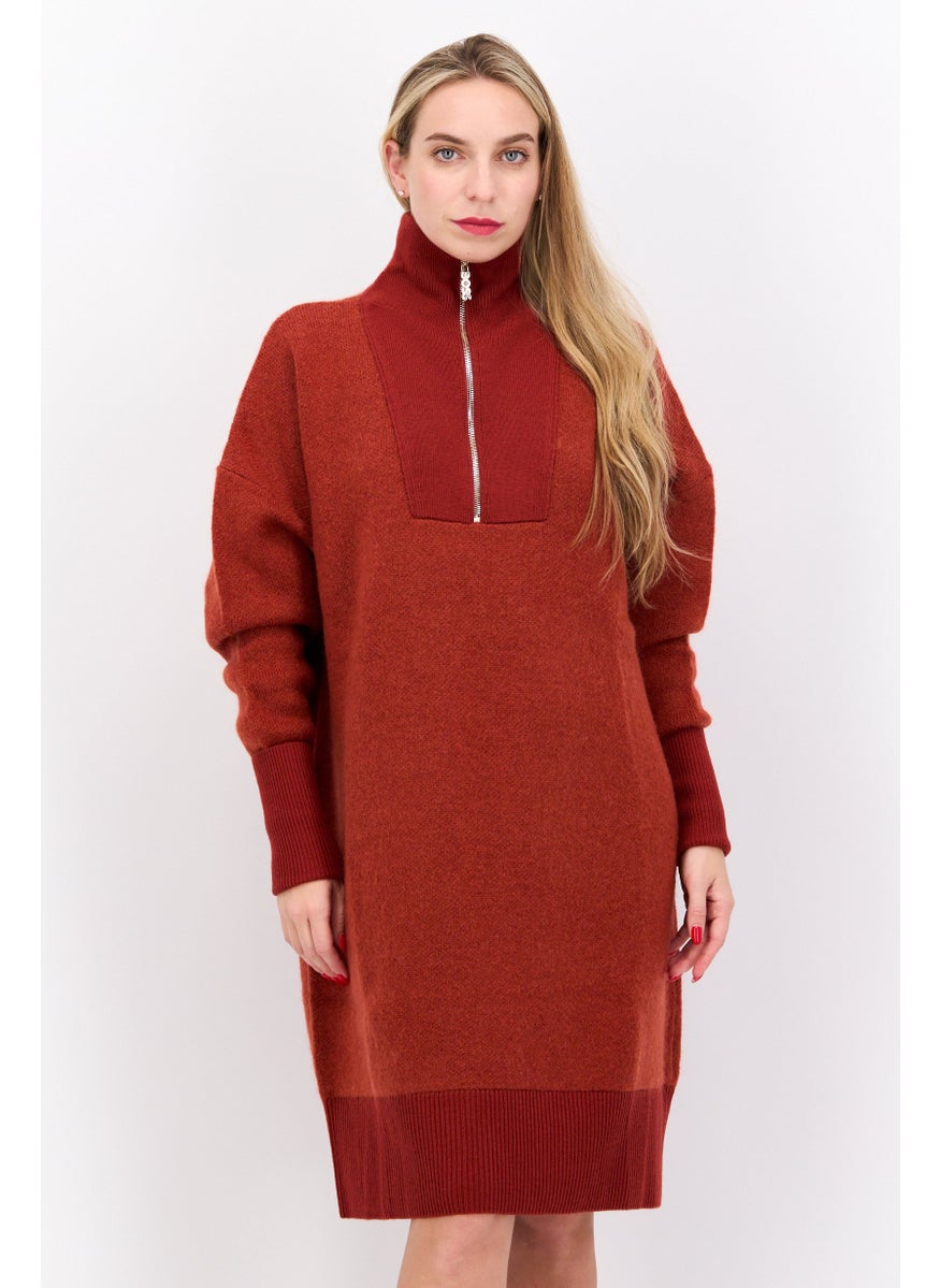 HUGO BOSS Women Textured Sweater Dress, Rust  - Image 1