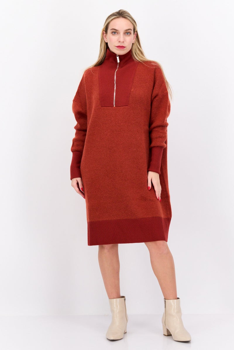 HUGO BOSS Women Textured Sweater Dress, Rust - Image 4
