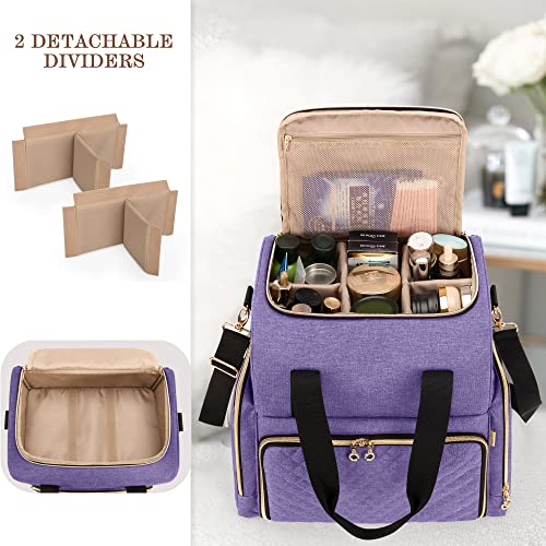 LUXJA Large Travel Makeup Bag with 3 Removable Cases, Cosmetic Bag with Detachable Dividers (Patent Pending), Purple - Image 2