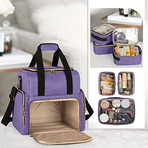 LUXJA Large Travel Makeup Bag with 3 Removable Cases, Cosmetic Bag with Detachable Dividers (Patent Pending), Purple - Image 3