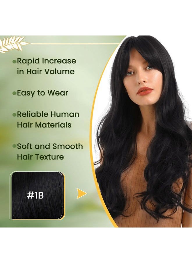 RUNATURE Black Hair Extensions Clip in Human Hair, Thick Natural Remy Hair Clip in Extensions for Black Women, Full Head Hair Silky Straight 12 Inch 80g 7pcs #1B Off Black  - Image 2