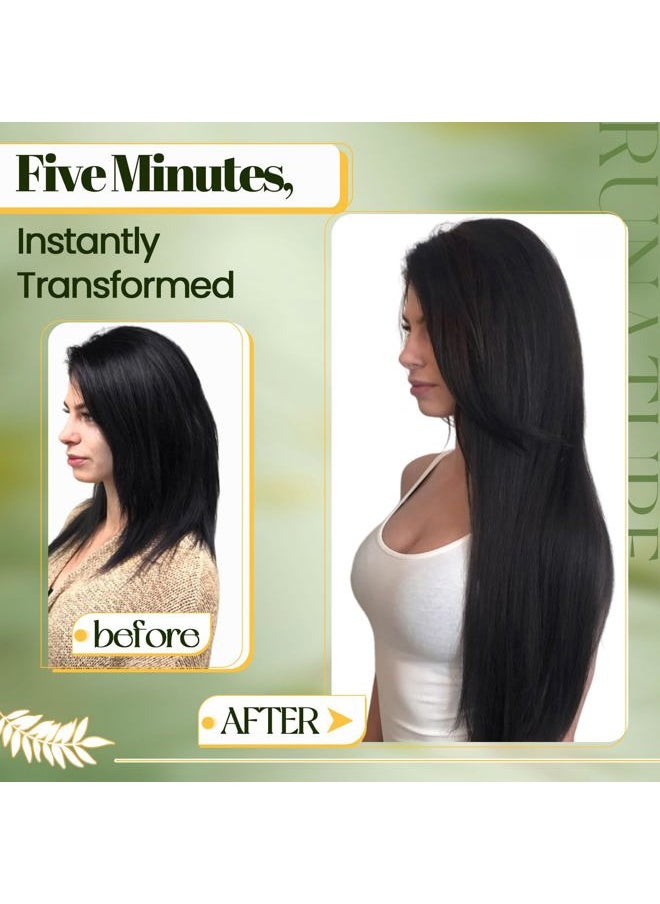 RUNATURE Black Hair Extensions Clip in Human Hair, Thick Natural Remy Hair Clip in Extensions for Black Women, Full Head Hair Silky Straight 12 Inch 80g 7pcs #1B Off Black  - Image 5