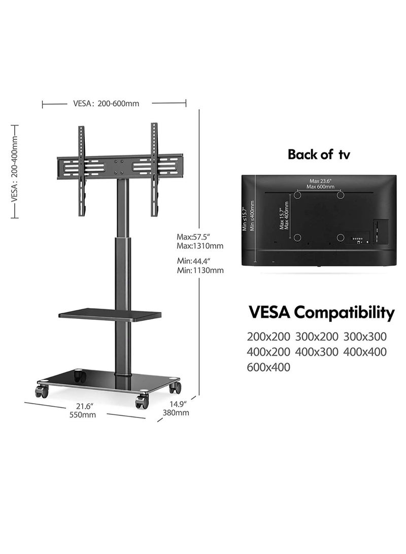 ELTRAZONE Mobile TV Stand Rolling Cart with Wheels for 32-60 inch LCD LED Flat Curved Screen, Swivel & Height Adjustable TT206002GB - Image 4