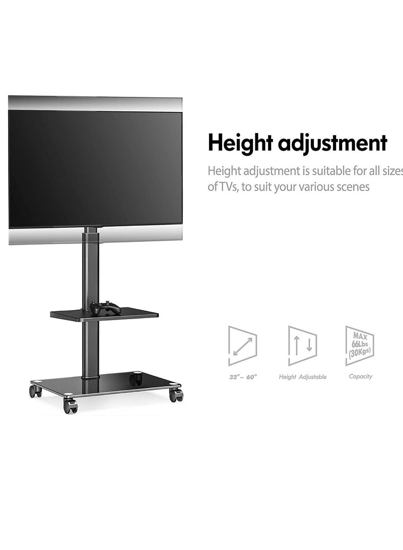 ELTRAZONE Mobile TV Stand Rolling Cart with Wheels for 32-60 inch LCD LED Flat Curved Screen, Swivel & Height Adjustable TT206002GB - Image 2