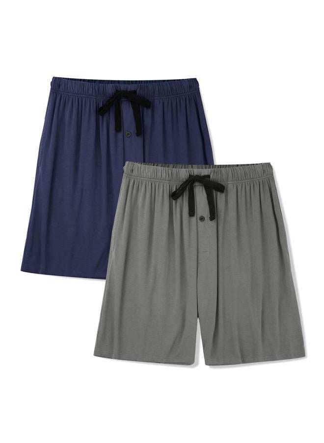 BAMBOO COOL Men's Pajama bottoms Short Pants Soft Comfy Breathable Lightweight Lounge Pj Shorts with pockets 2 Pack, D-navy-gray(2 Pack), L - Image 1