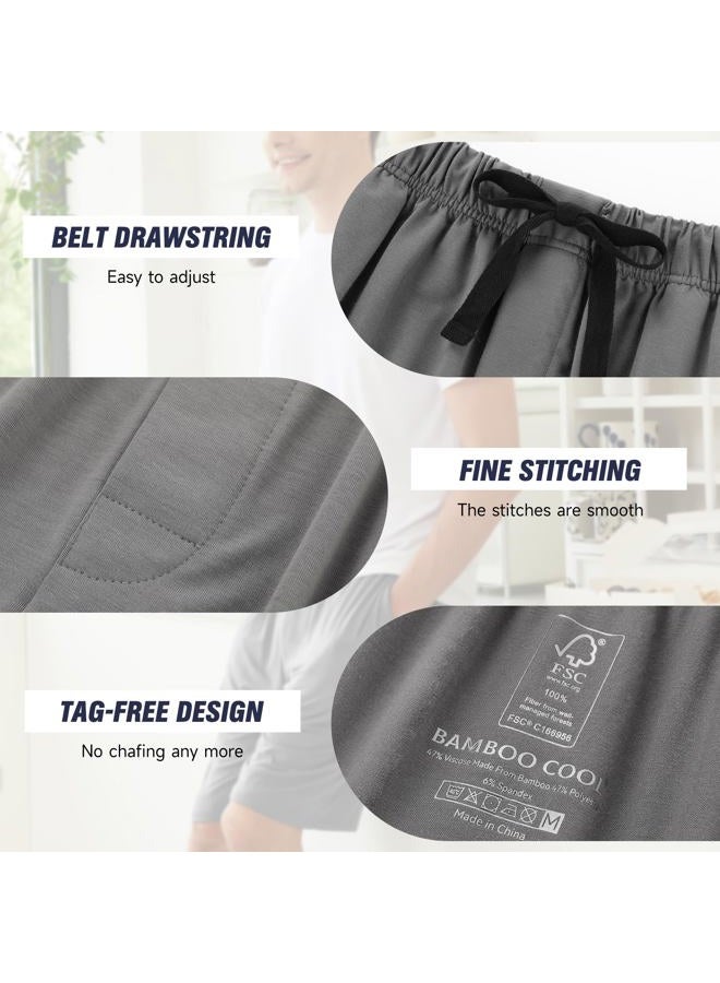 BAMBOO COOL Men's Pajama bottoms Short Pants Soft Comfy Breathable Lightweight Lounge Pj Shorts with pockets 2 Pack, D-navy-gray(2 Pack), L - Image 3