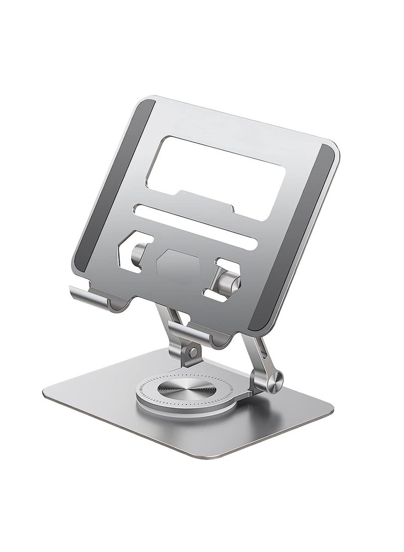 Tablet Stand Holder 360° Rotating Angle Adjustable Aluminum Alloy Foldable Tablet Mobile Bracket for Desktop Silver - Image 1