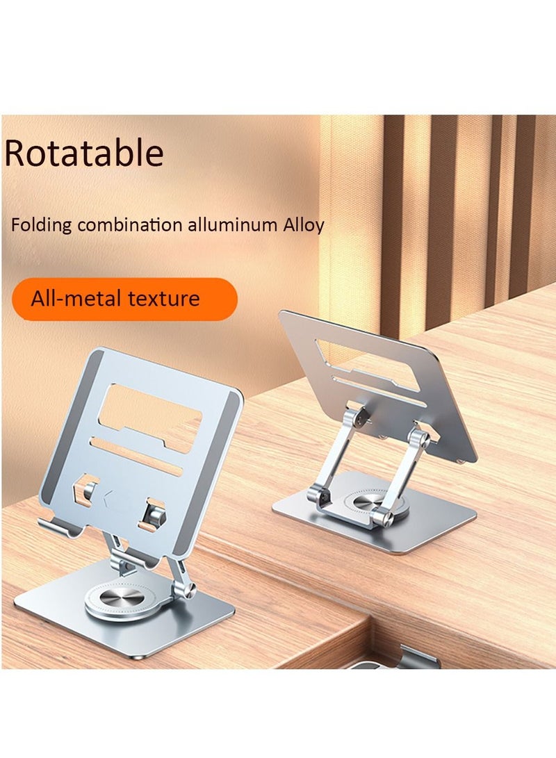 Tablet Stand Holder 360° Rotating Angle Adjustable Aluminum Alloy Foldable Tablet Mobile Bracket for Desktop Silver - Image 4