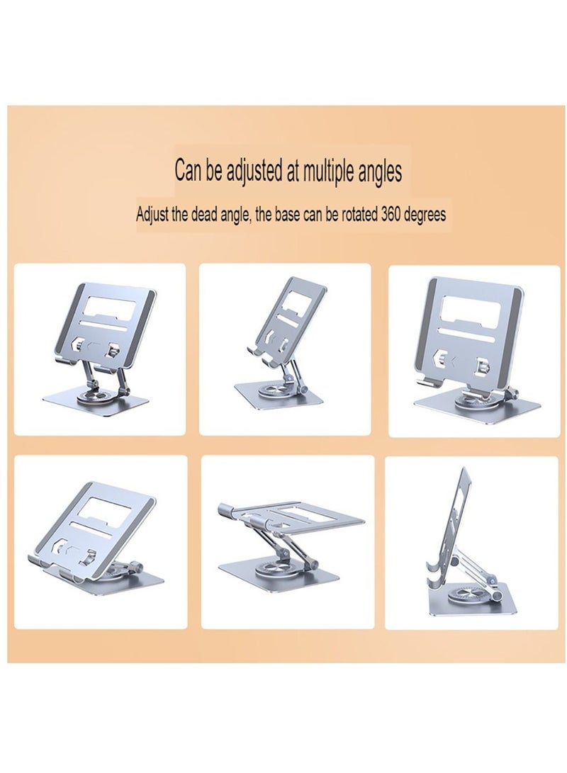 Tablet Stand Holder 360° Rotating Angle Adjustable Aluminum Alloy Foldable Tablet Mobile Bracket for Desktop Silver - Image 2