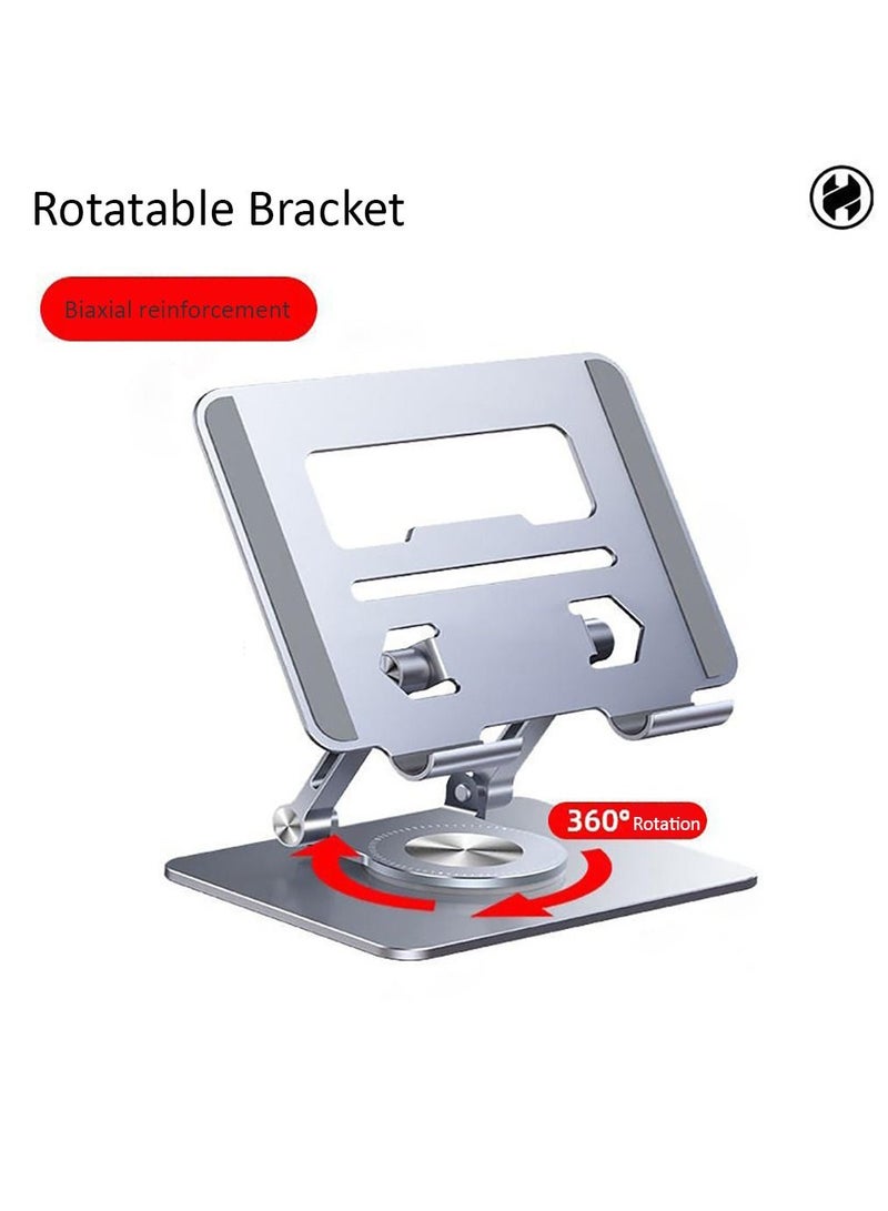 Tablet Stand Holder 360° Rotating Angle Adjustable Aluminum Alloy Foldable Tablet Mobile Bracket for Desktop Silver - Image 3