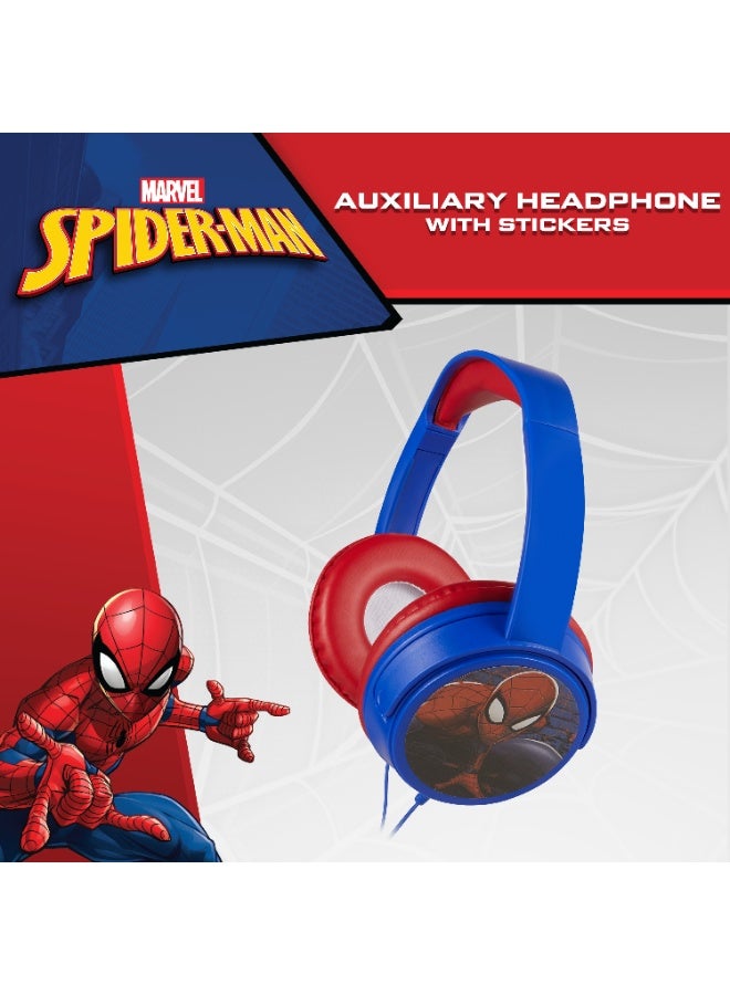 Volkano Marvel Spider-Man Wired Over-Ear Headphones with Removable Microphone and 5 Stickers – Adjustable Ergonomic Headband, Safe Listening at 85dB, 3.5mm Aux Audio Jack Perfect for Zoom, Teams, and Social Platforms. - Image 2
