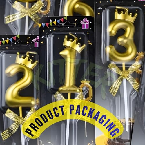 KITTER 1 Pc 1 Number Candle for Birthday Cake, Metallic Gold No. 1st Birthday Cake Decoration Number One Candle with Crown on Top Cake Topper Number Candles for Anniversary (Pack of 1) - Image 5
