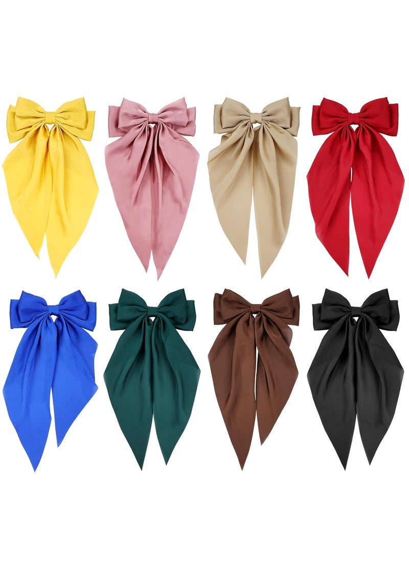 Cinaci Cinaci 8 Pieces Silky Satin Big Hair Bows for Women Girls Teens Fancy Long Tail Bow Hair Clips French Hair Barrettes Hair Accessories 